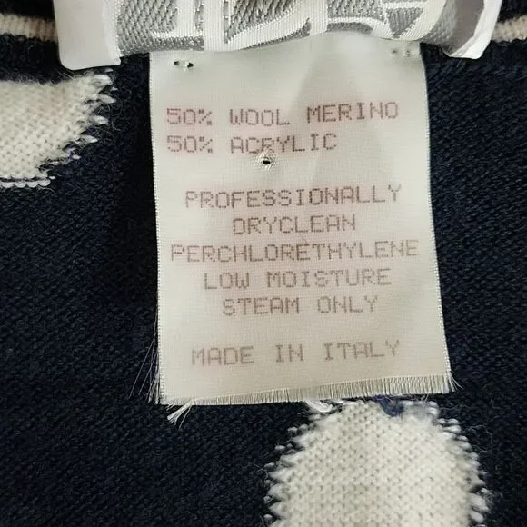 Gispa Italy Womens Wool-Blend V-Neck Sweater Navy Blue White Polka Dot Size 6/8 - Picture 6 of 8